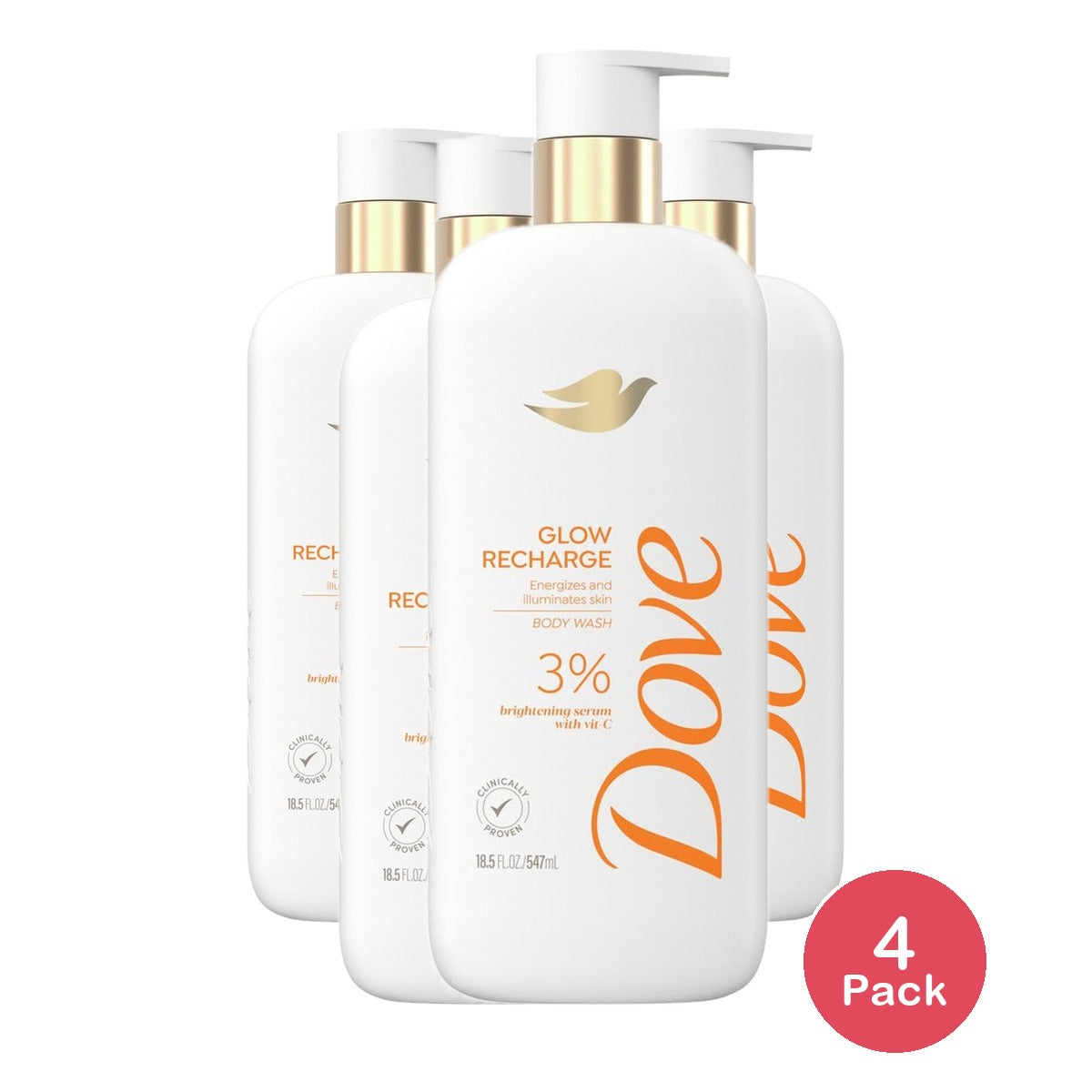 Dove Body Wash Exfoliating Glow Recharge 18.5 Oz (Pack of 4)