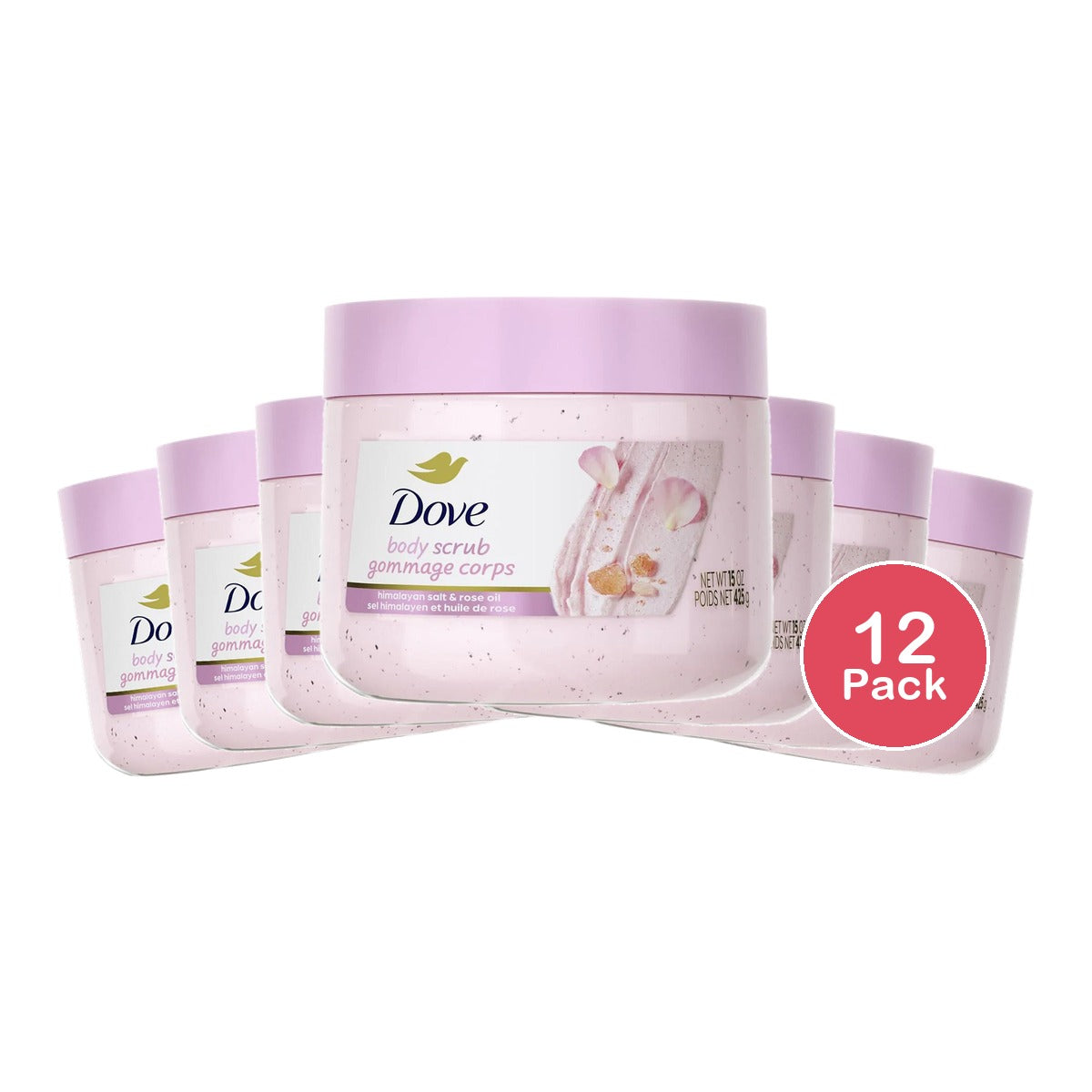 Dove Exfoliating Body Scrub Himalayan Salt & Rose Oil 15 Oz (Pack of 12)