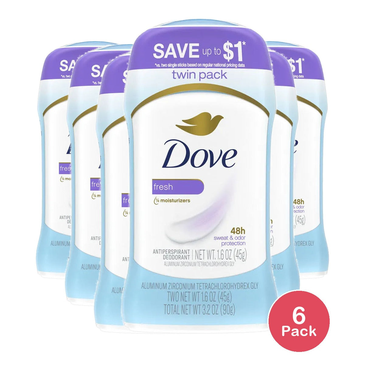 Dove Fresh Scent Deodorant 2 Ea (Pack of 6)