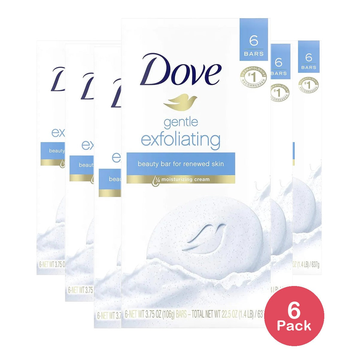 Dove Gentle Exfoliating Moisturizing Cream Bars 3.17 oz 6 Ea (Pack of 6)