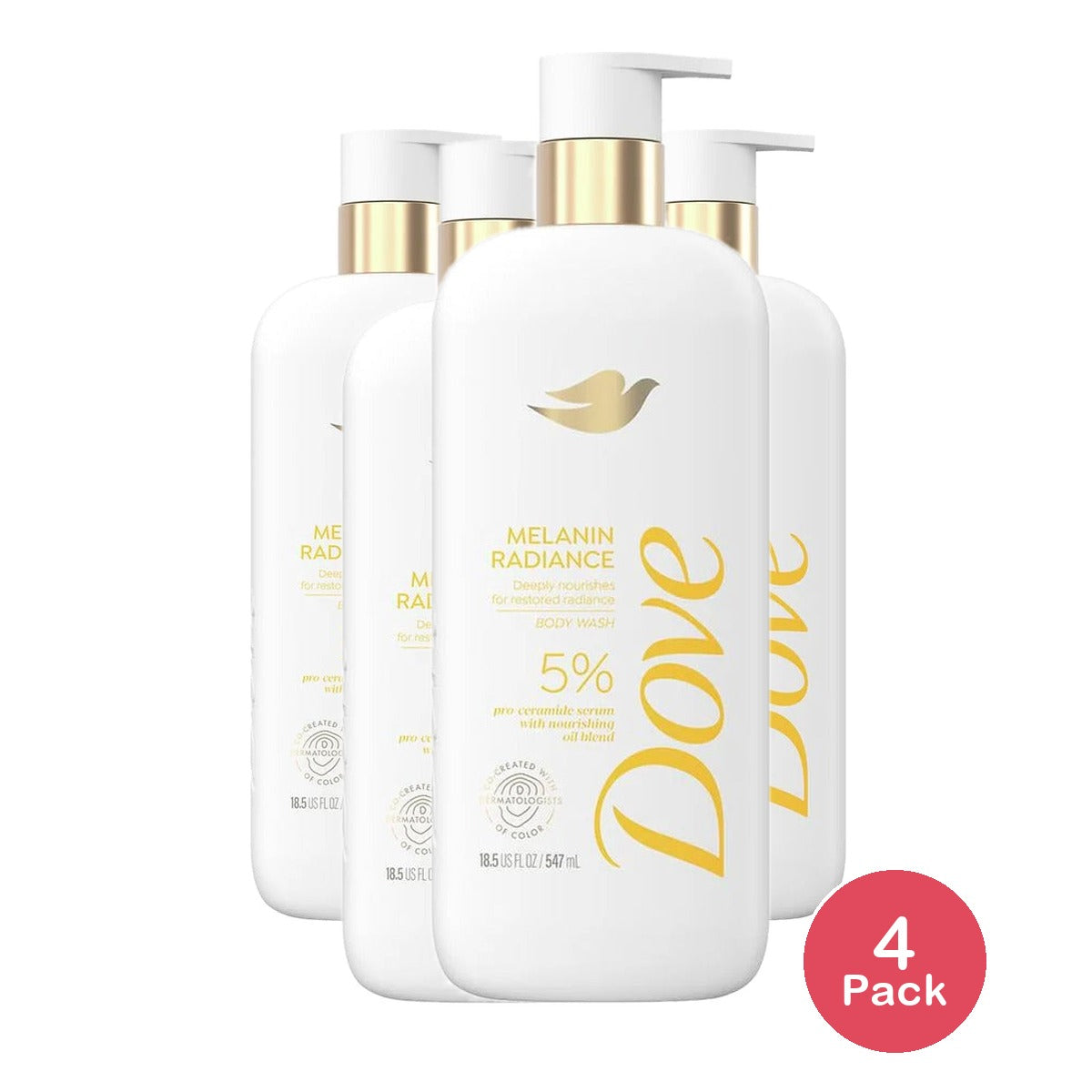 Dove Melanin Radiance Body Wash 18.5 Oz (Pack of 4)