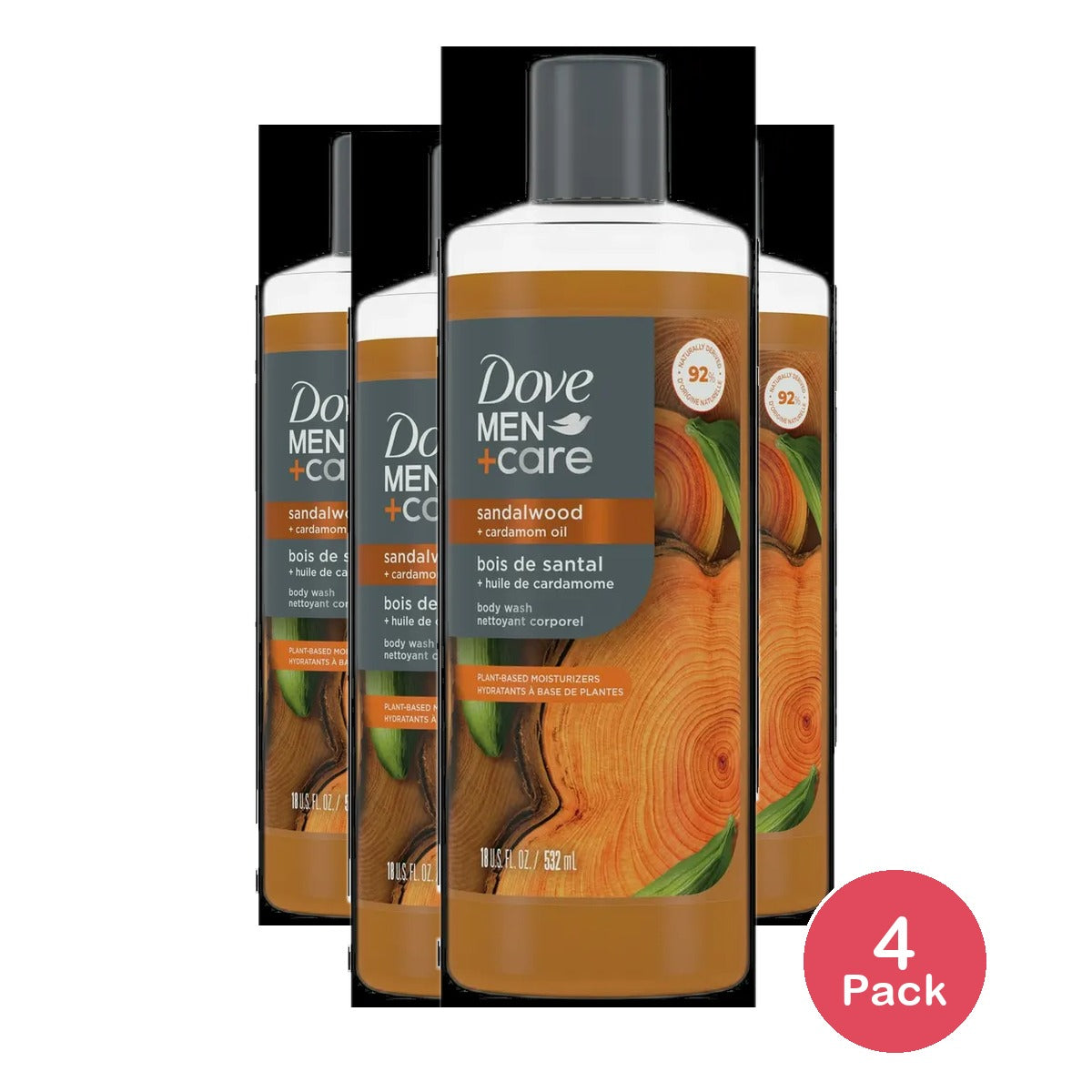 DOVE MEN + CARE Body Wash Sandalwood + Cardamom Oil 18Oz (Pack of 4)