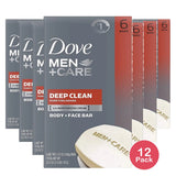 Dove Men Plus Care Body And Face Soap Bar Deep Clean 6 Ea 3.75Oz (Pack of 12)