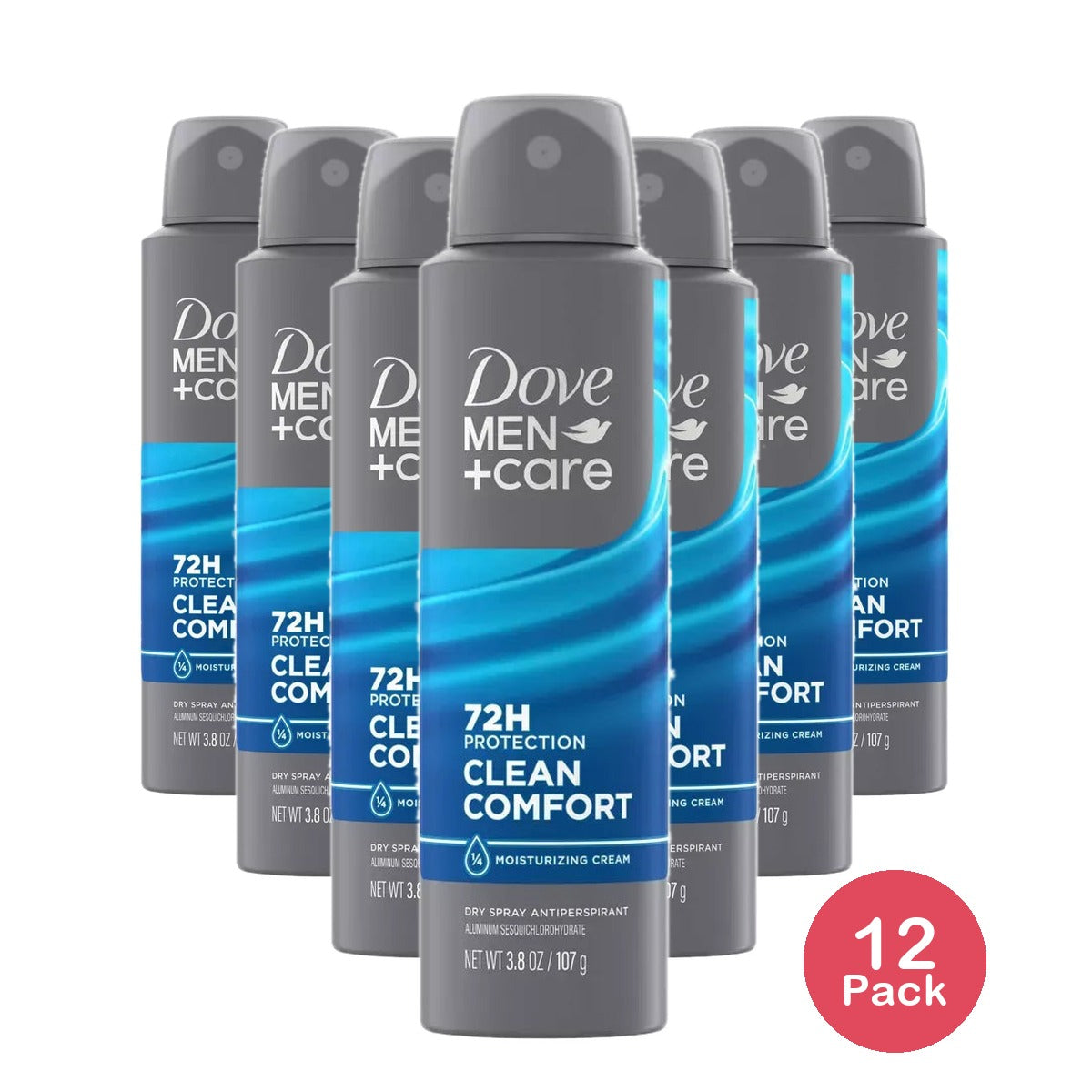 Dove Men Plus Care Clean Comfort 72-Hour Antiperspirant Deodorant Dry Spray 3.8Oz (Pack of 12)