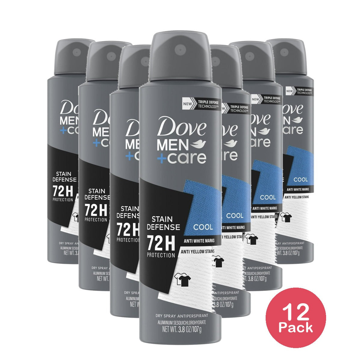 Dove Men+Care 72-Hour Stain Defense Dry Spray Antiperspirant & Deodorant Cool - 3.8 oz(Pack of 12)