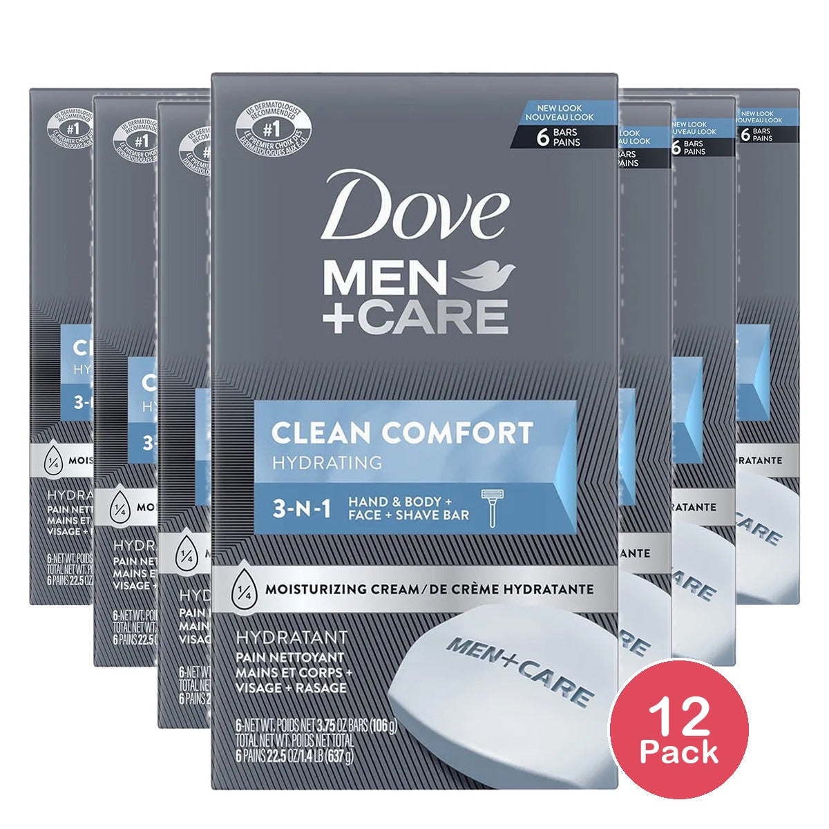 Dove Men+Care Body and Face Bar Clean Comfort 6 Ea 3.75Oz (Pack of 12)
