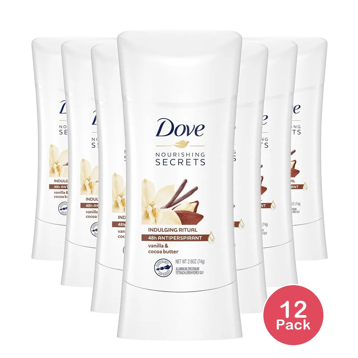 Dove Nourishing Secrets Antiperspirant Deodorant Stick Vanilla & Cocoa Butter, 2.6 Oz (Pack of 12)