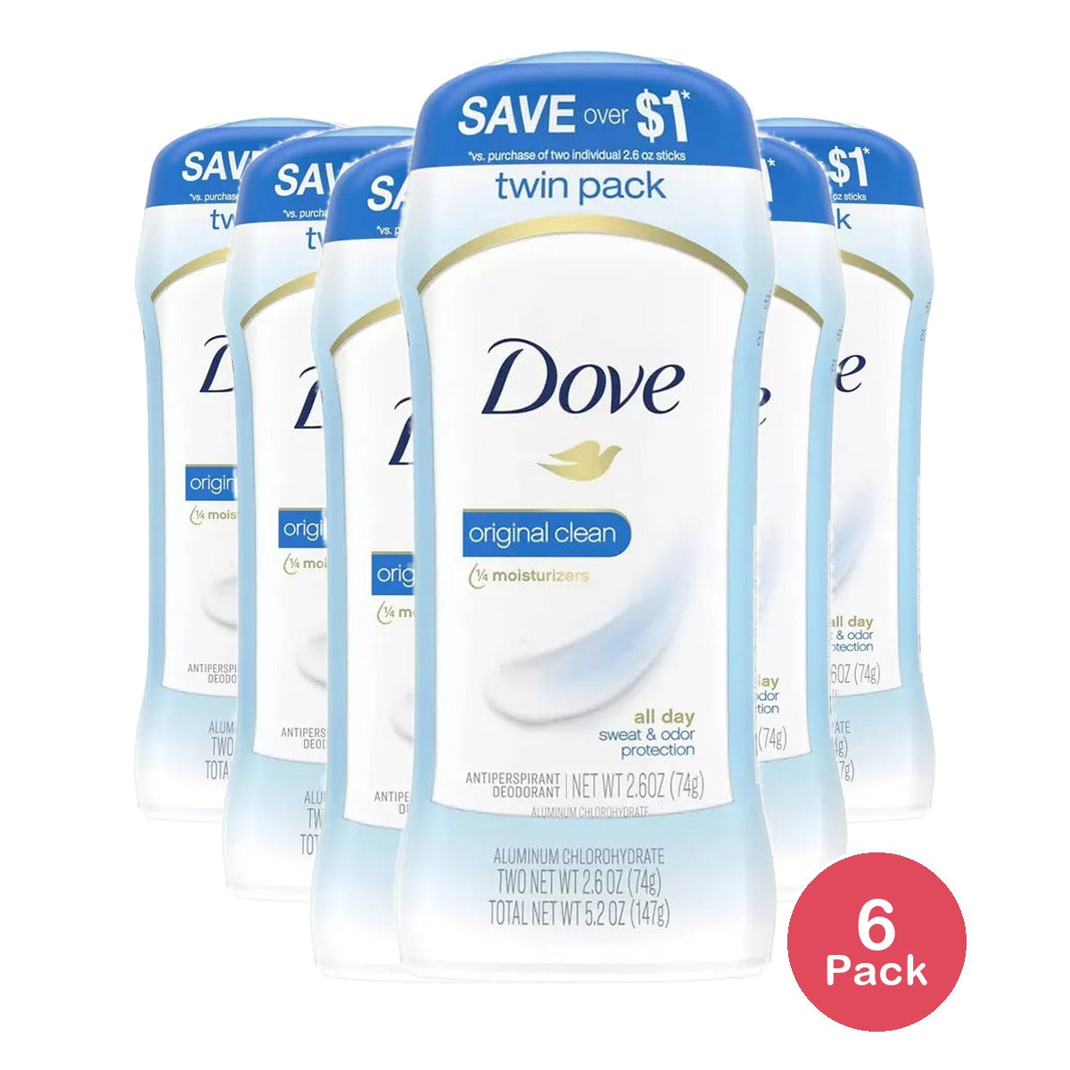Dove Original Clean Antiperspirant Deodorant Twin Pack 2.6Oz (Pack Of 6)