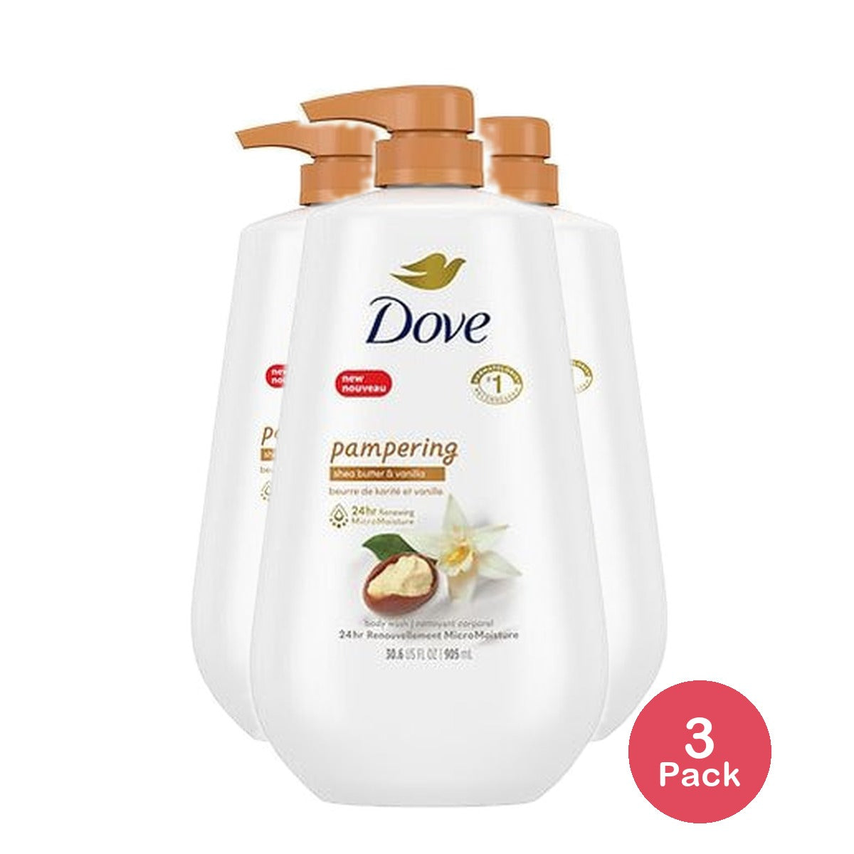 Dove Pampering Body Wash Shea Butter & Vanilla 30 Oz (Pack of 3)