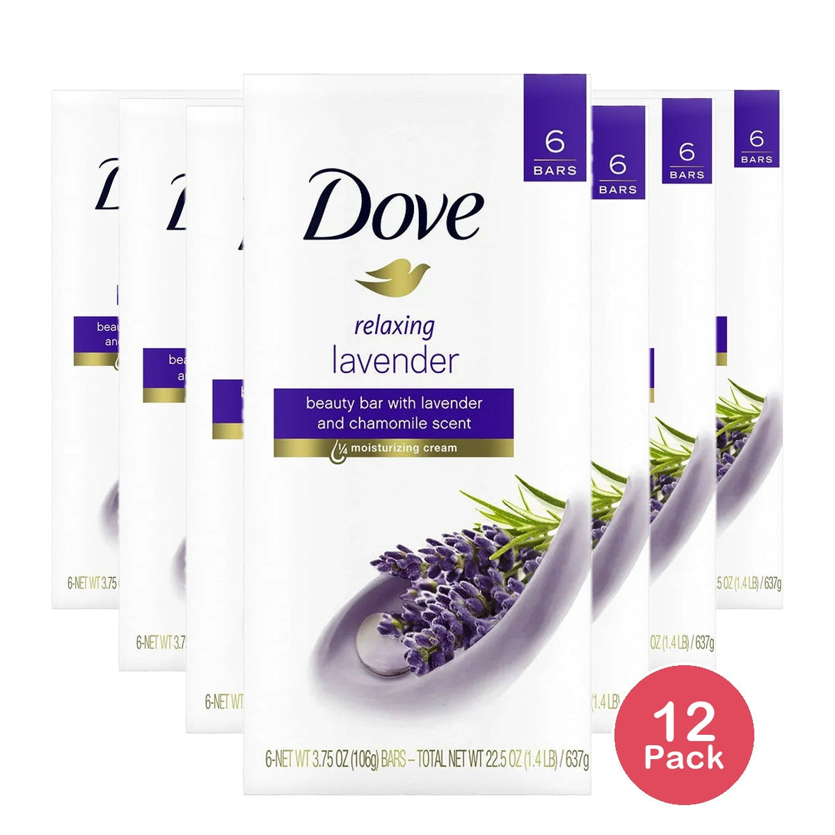 Dove Relaxing Lavender Beauty Bar with Lavender and Chamomile Scent 6 Ea 3.75Oz (Pack of 12)