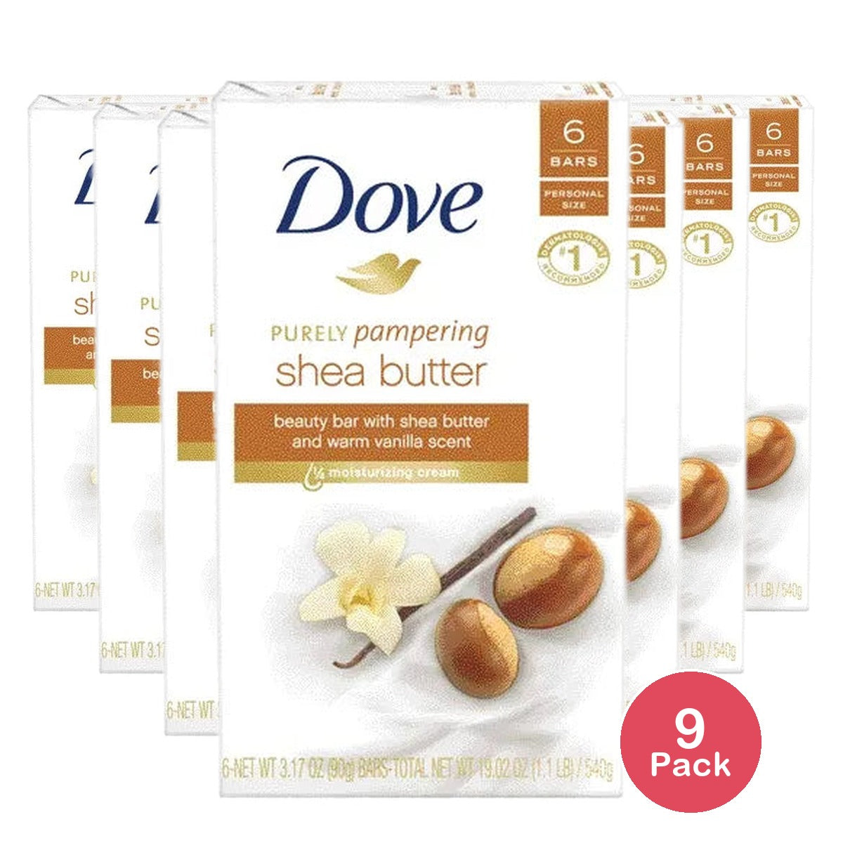 Dove Shea Butter Moisturizer Cream Bars Shea Butter & Vanilla 3.17 oz 6 Ea (Pack of 9)