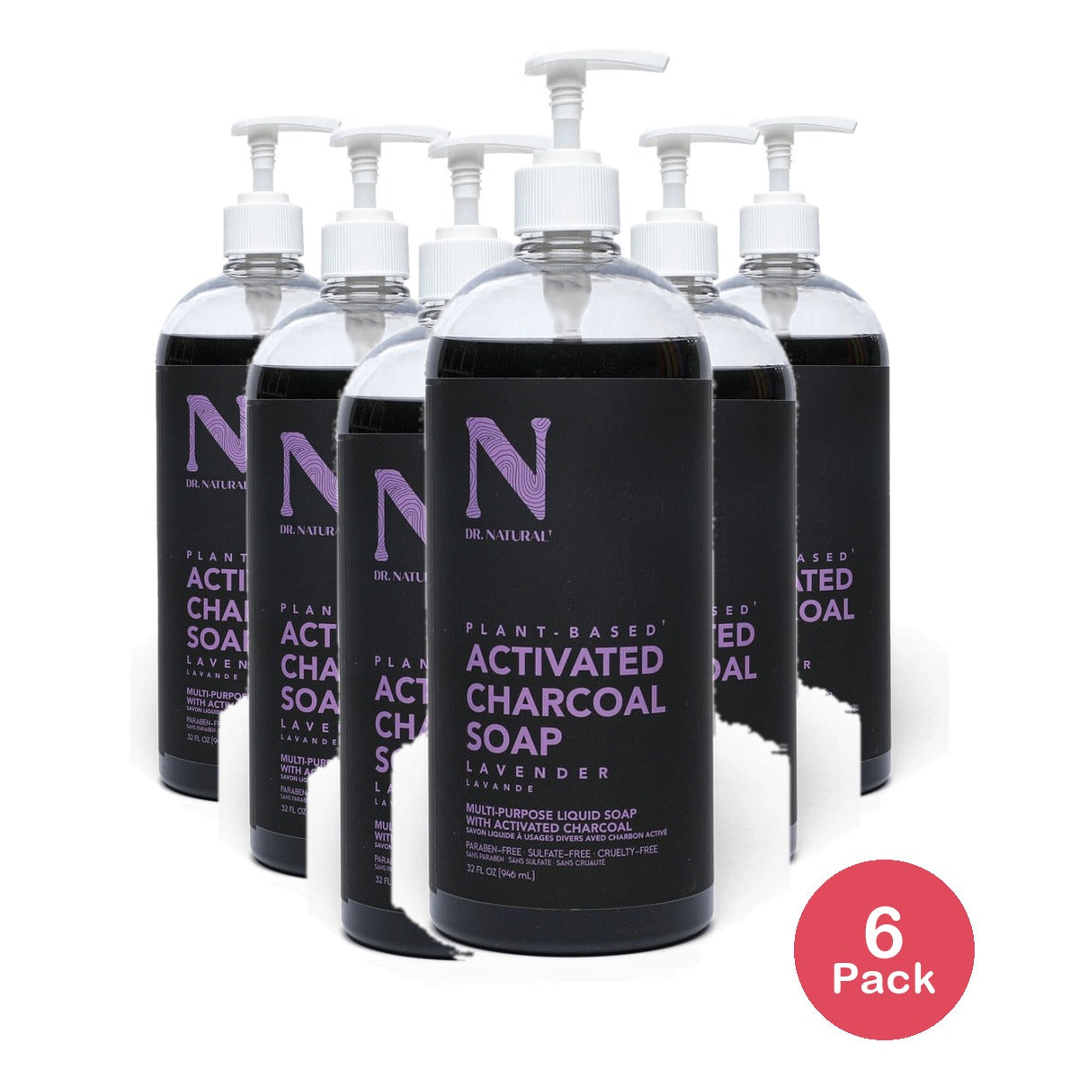 Dr. Natural Activated Charcoal Liquid Soap 32 Oz (Pack of 6)