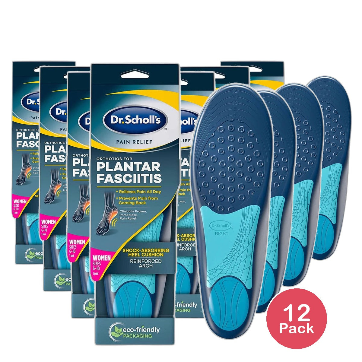 Dr. Scholls Plantar Fasciitis Orthotics Womens Size 6-10 1 Pair 5.12oz (Pack of 12)