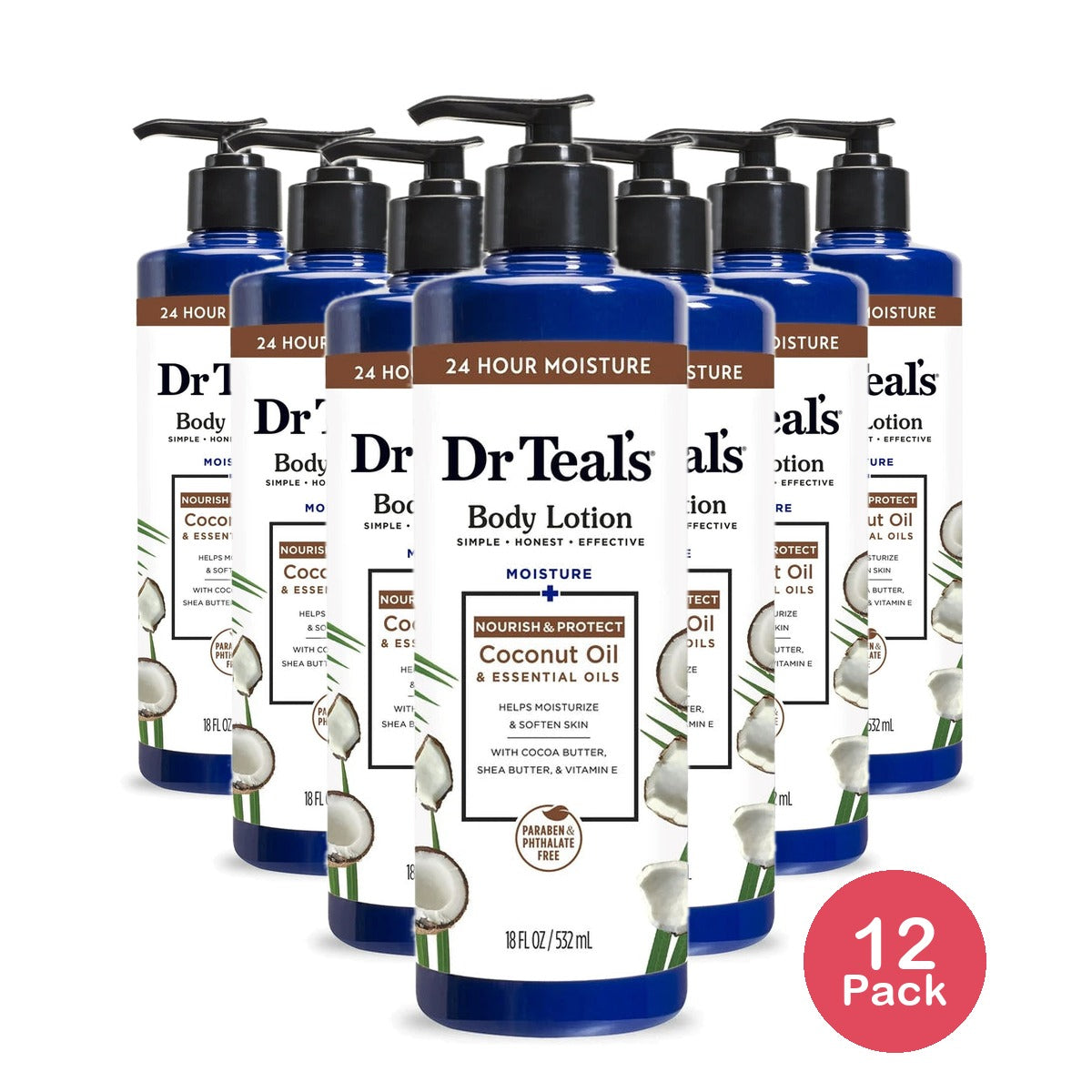 Dr Teal's Body Lotion Moisture + Nourishing with Coconut Oil & Essential Oils 18 Oz(Pack of 12)