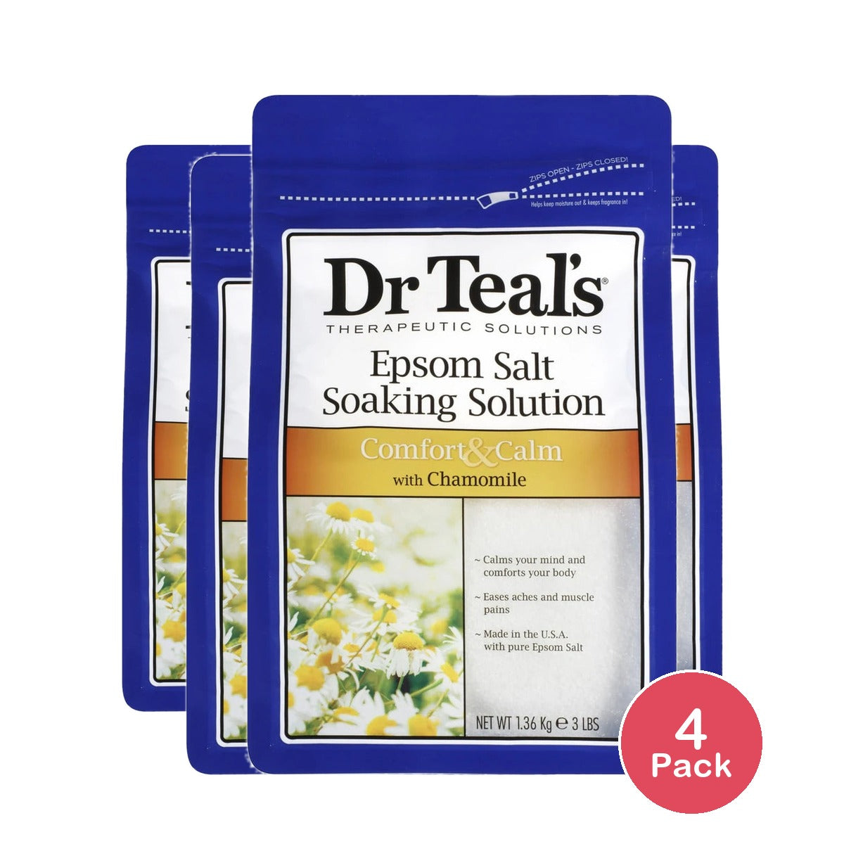 Dr Teal's Epsom Salt Soaking Solution Chamomile 48 Oz (Pack of 4)