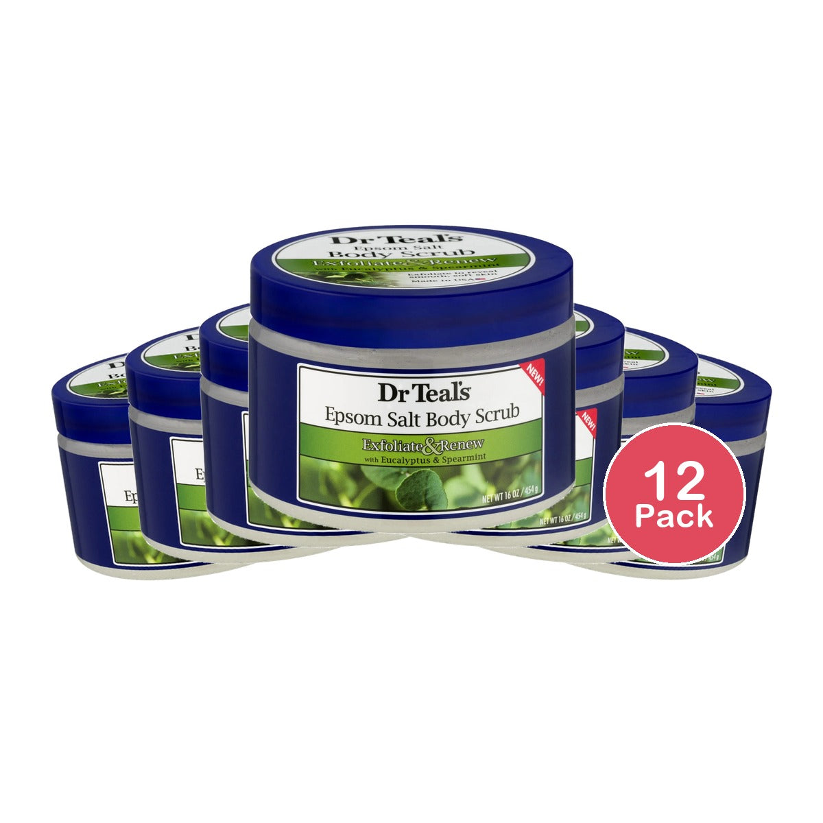 Dr Teal's Exfoliate & Renew with Eucalyptus & Spearmint Epsom Salt Body Scrub 16 Oz (Pack of 12)
