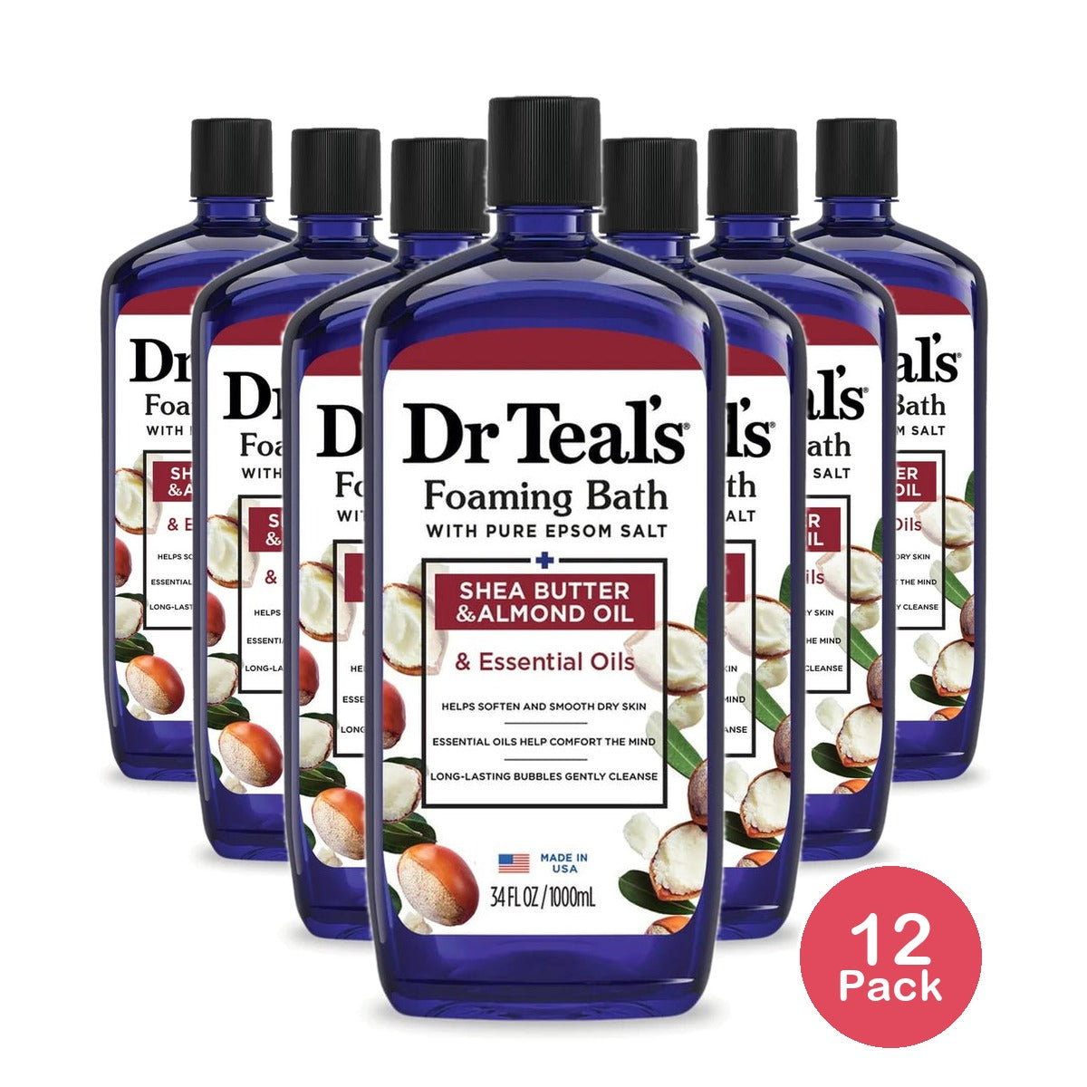 Dr Teal's Foaming Bath with Pure Epsom Salt Shea Butter & Almond 34 fl oz (Pack of 12)