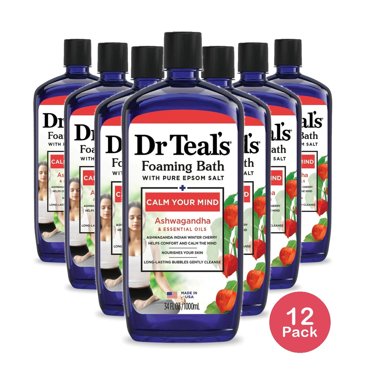 Dr Teal's Foaming Bath with Pure Epsom Salt with Ashwagandha 34 fl oz (Pack of 12)