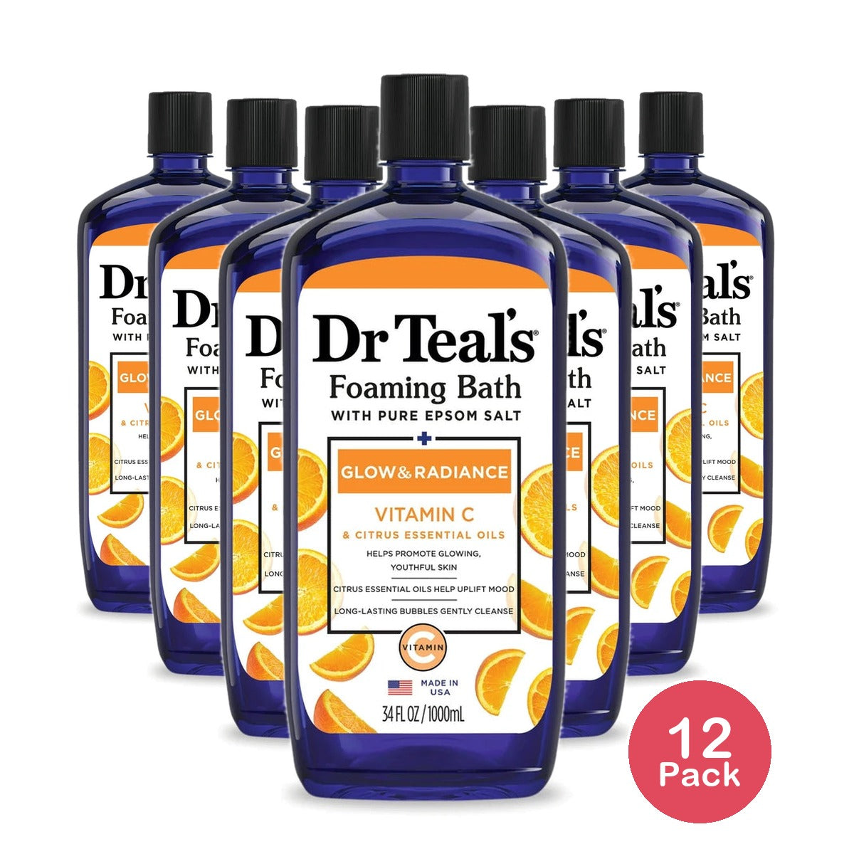 Dr Teal's Glow & Radiance Foaming Bath with Vitamin C & Citrus Essential Oils 34 Oz (Pack of 12)
