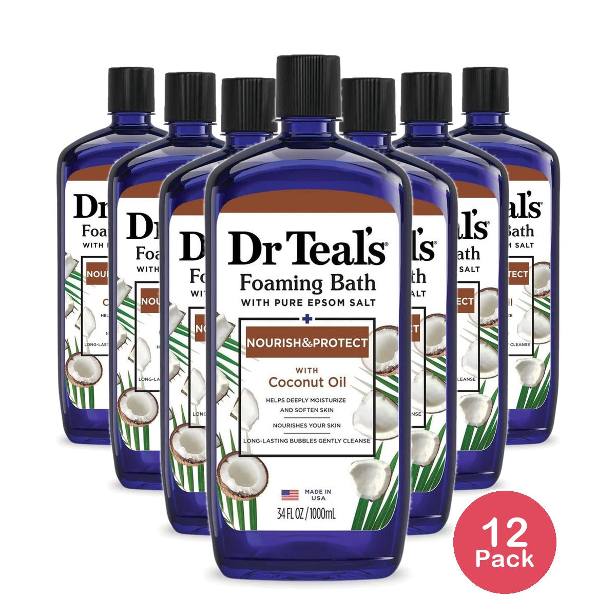 Dr Teal's Nourish & Protect Foaming Bubble Bath with Pure Epsom Salt and Coconut 34 Fl. Oz (Pack of 12)