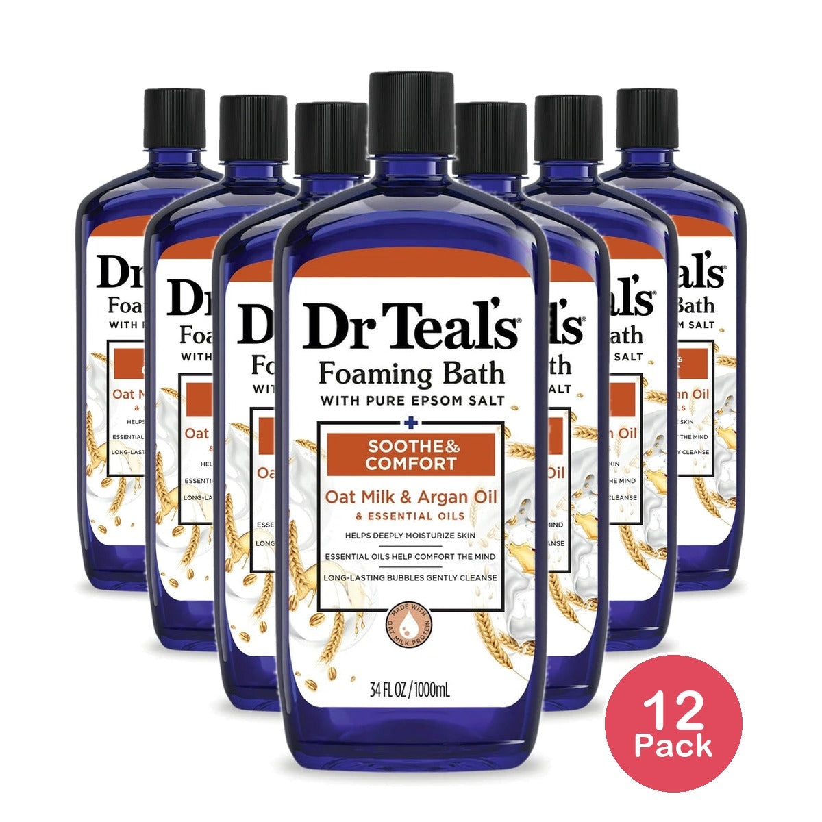 Dr Teal's Soothe & Comfort Foaming Bath with Oat Milk & Argan Oil 34 fl oz (Pack of 12)