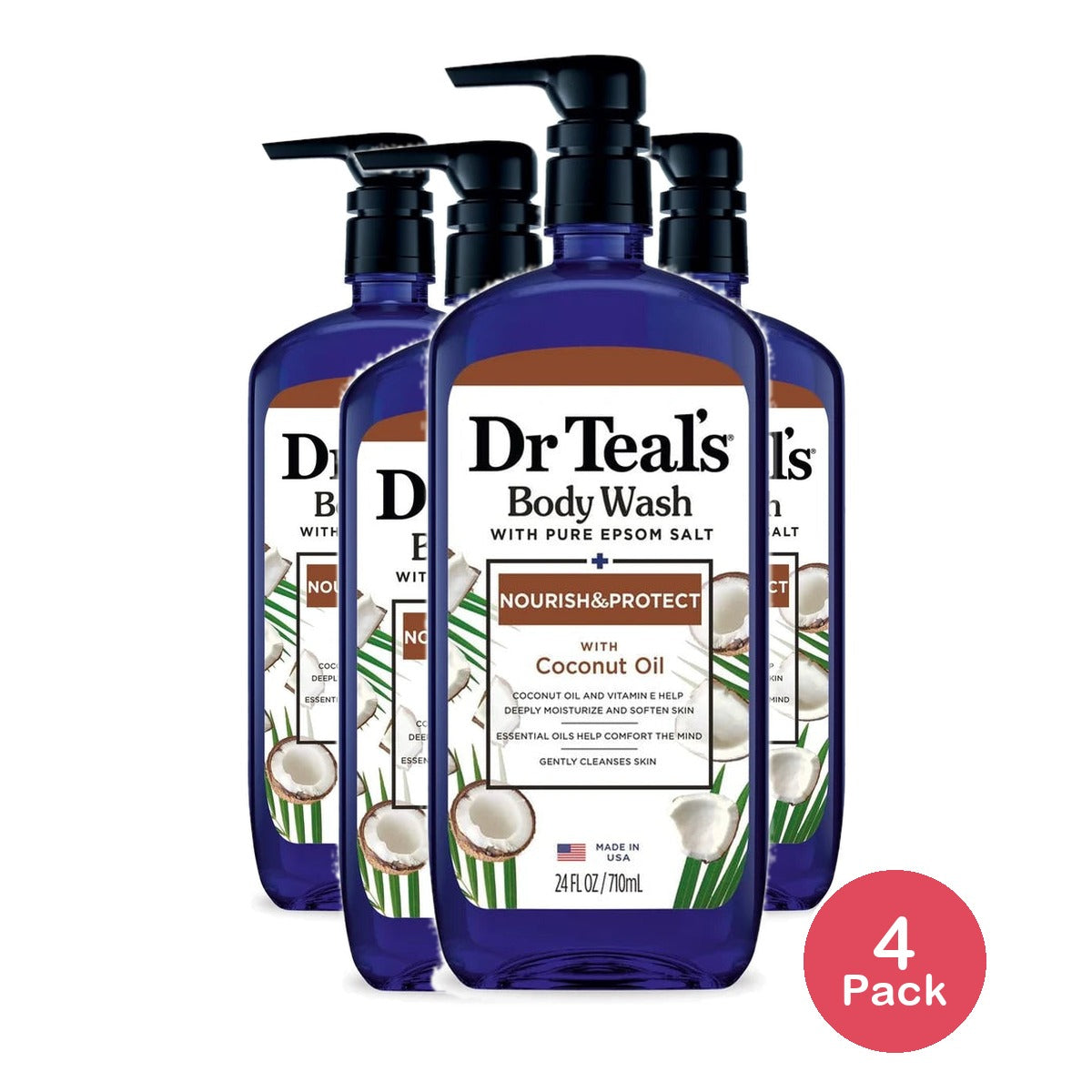 Dr Teal’s Body Wash Nourish & Protect with Coconut Oil 24 fl oz (Pack of 4)