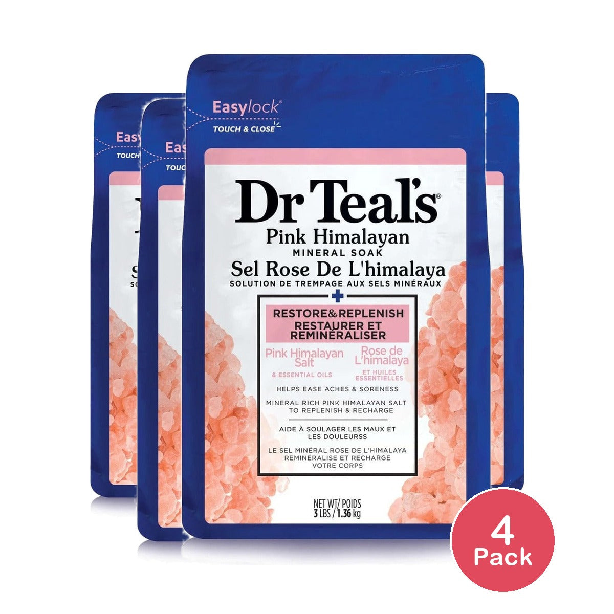 Dr Teal's Epsom Salt Pink Himalayan 3 Lb (Pack of 4)