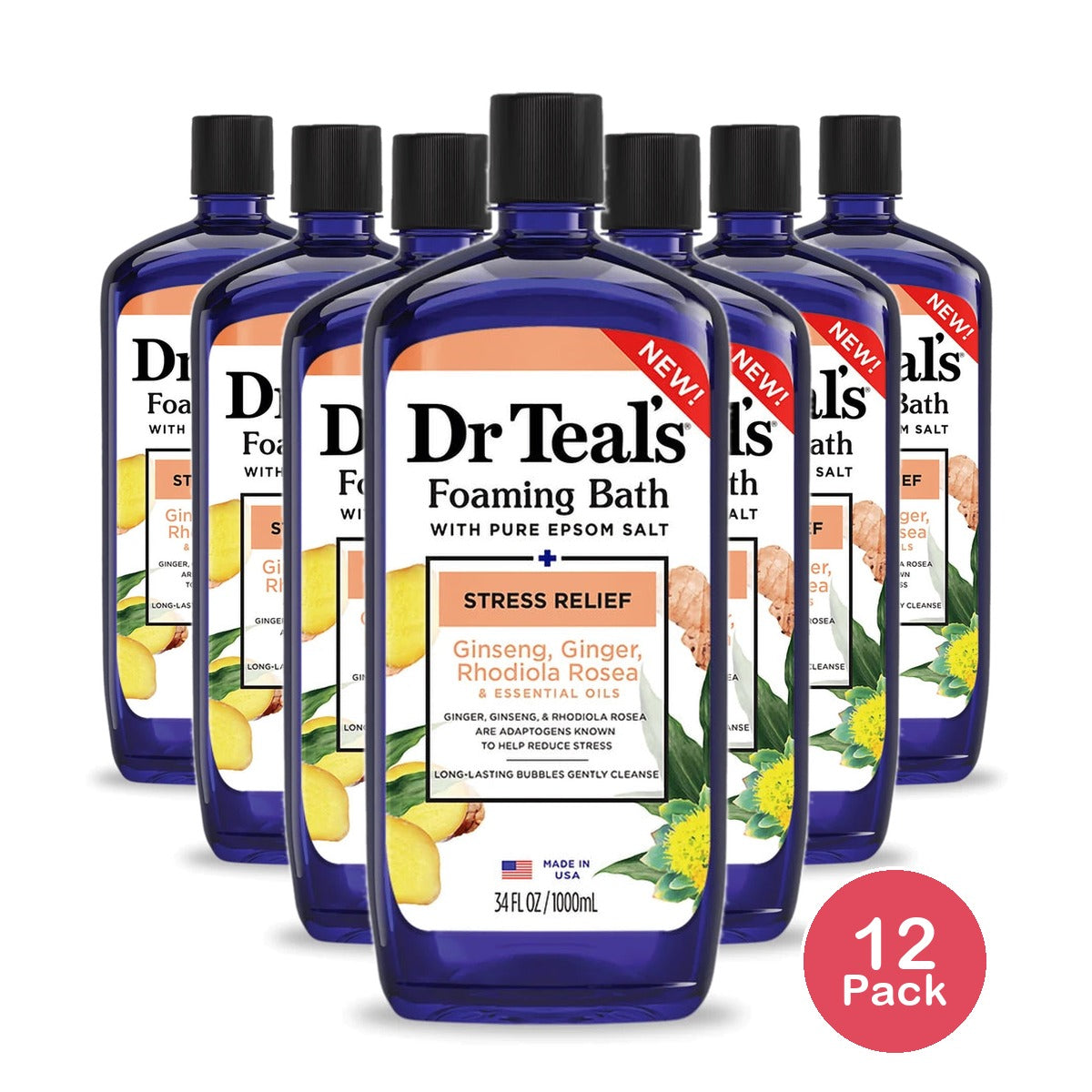 Dr Teal's Stress Relief Essential Oils Foaming Bath Soak - 34oz (Pack of 12)