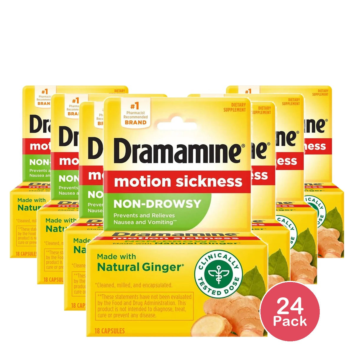 Dramamine Non-Drowsy Naturals With Natural Ginger Capsules 2.08oz (Pack of 24)
