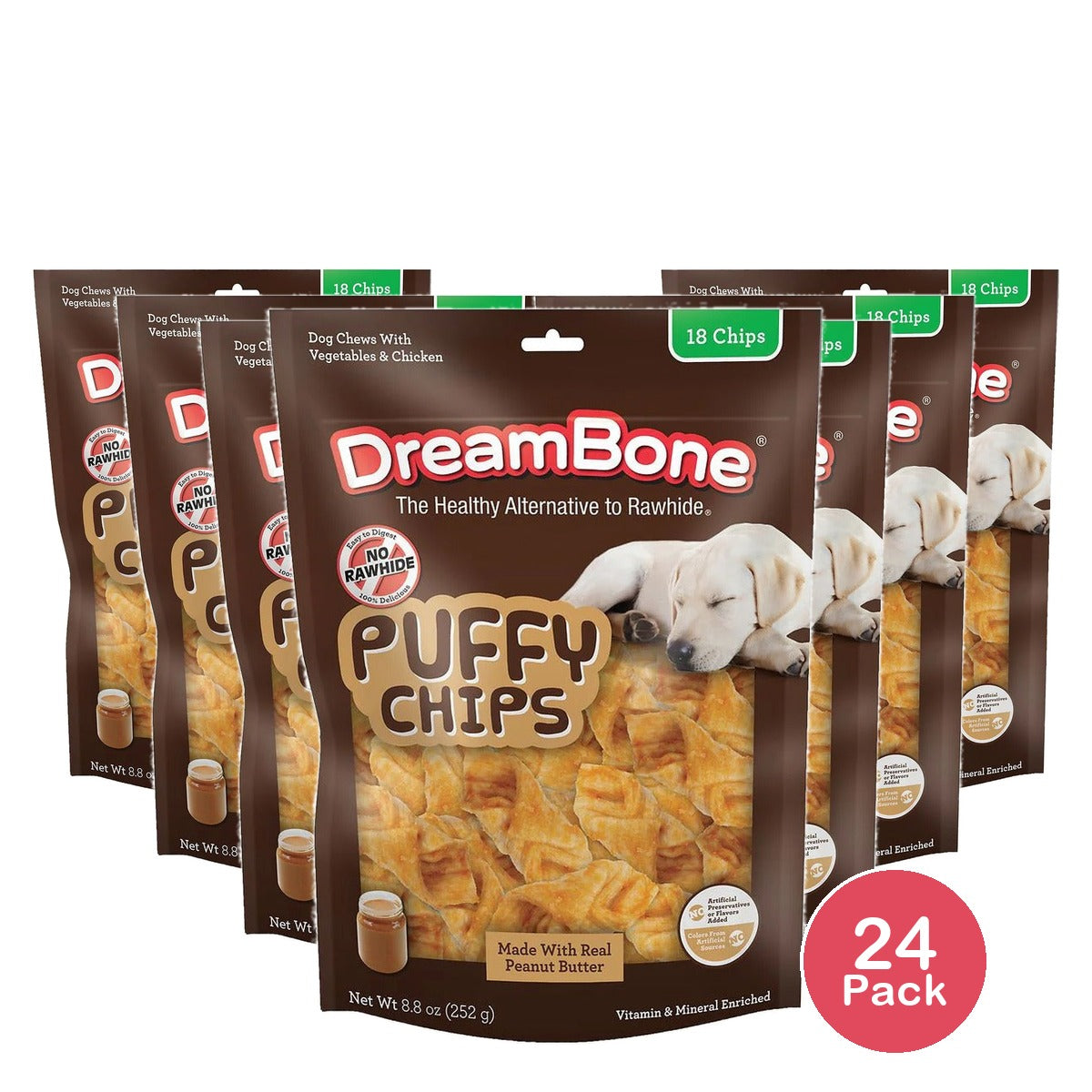 DreamBone Peanut Butter Puffy Chips Dog Treats 8.8 Oz (Pack of 24)