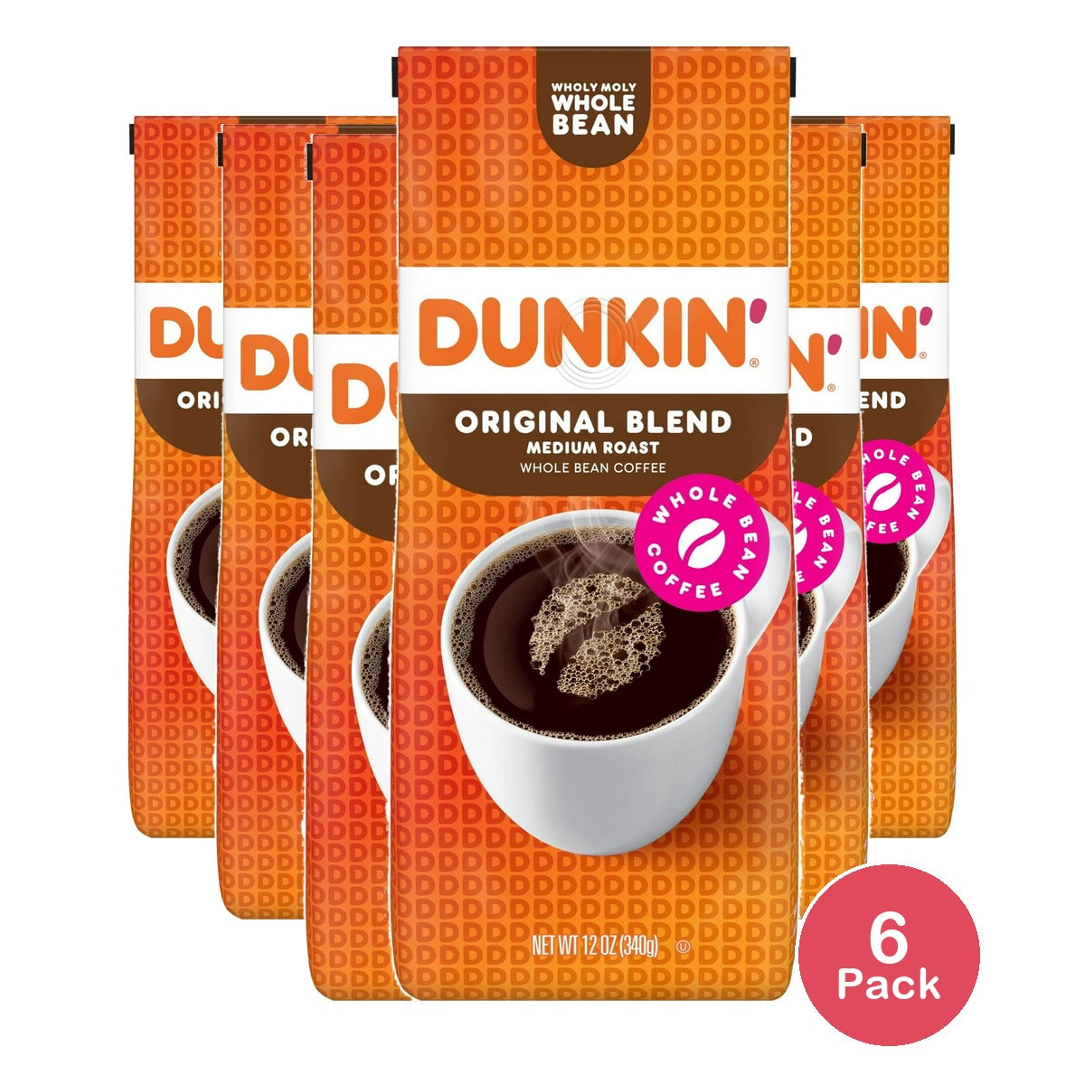 Dunkin' Donuts Original Blend Whole Bean Coffee, 12 oz (Pack of 6)