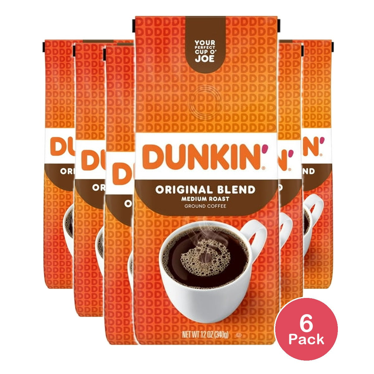 Dunkin’ Original Blend Ground Coffee Medium Roast Bag 12 oz (Pack of 6)