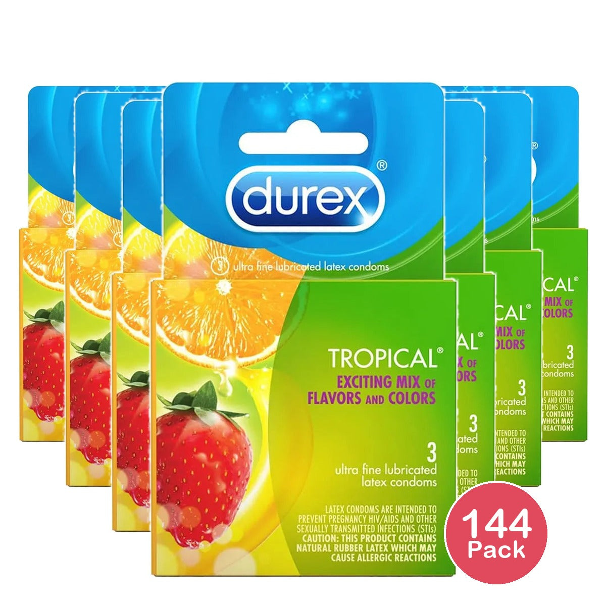 Durex Tropical Natural Flavored Condoms 4.41oz (Pack of 144)