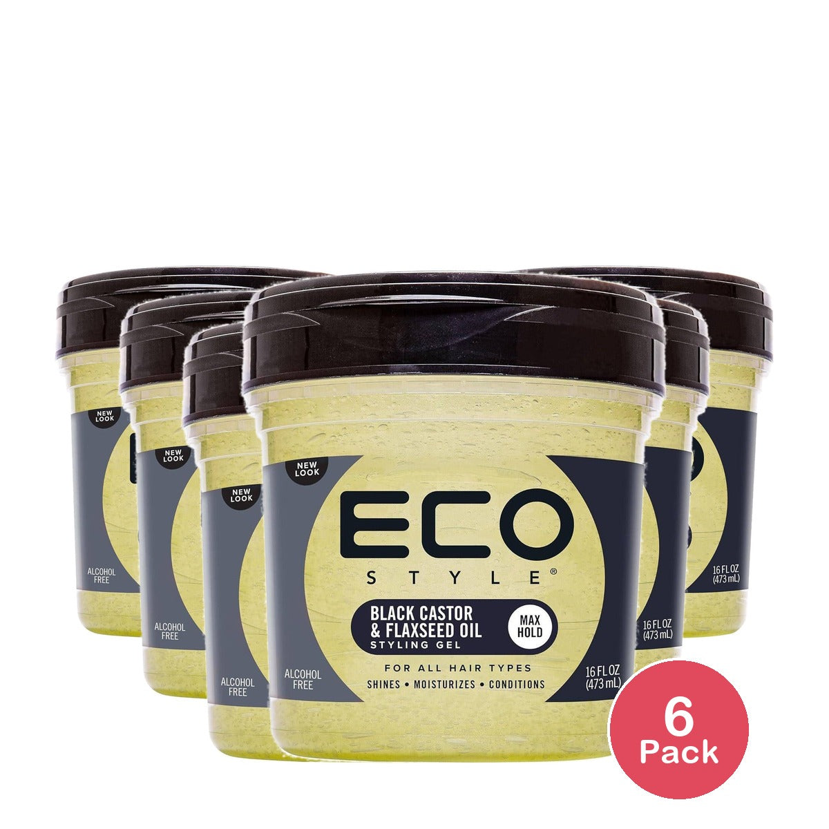 Eco Style Black Castor & Flaxseed Oil Styling Gel 16 Fl Oz (Pack of 6)