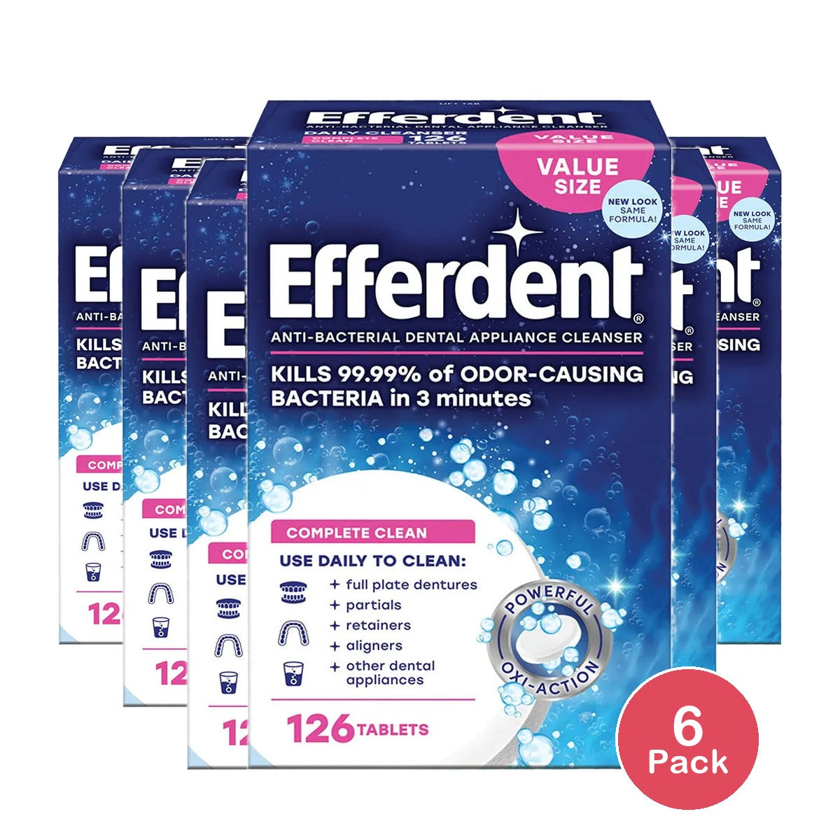 Efferdent Original Anti-Bacterial Denture Cleanser Tablets 92.16oz (Pack of 6)