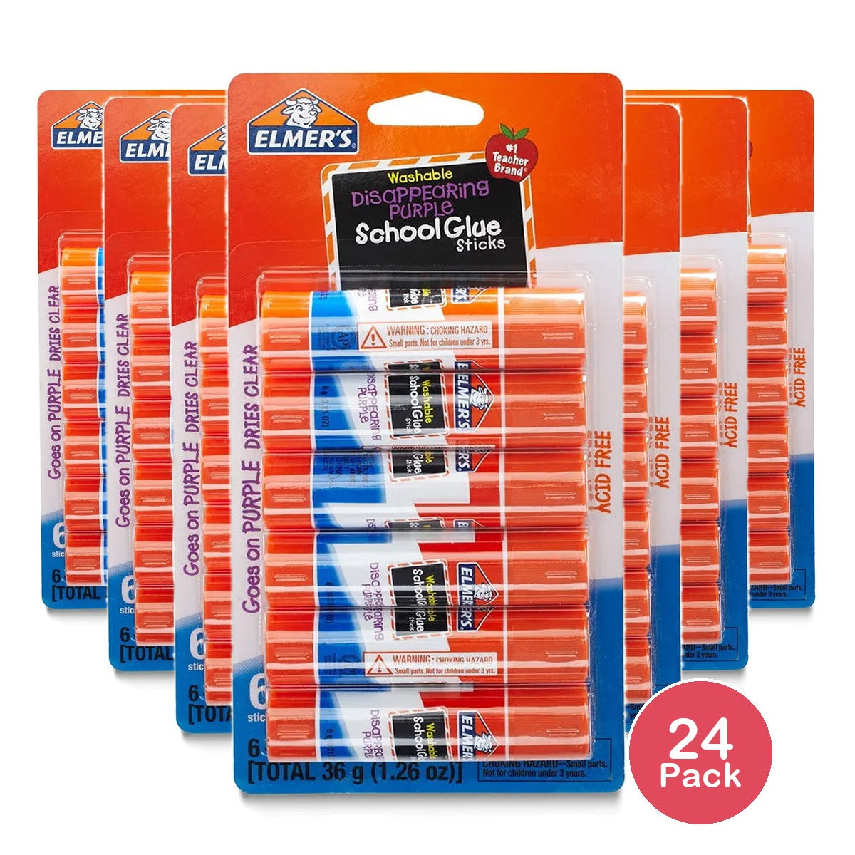 Elmer's Disappearing Purple School Glue Sticks 6 Count 1.26oz (Pack of 24)