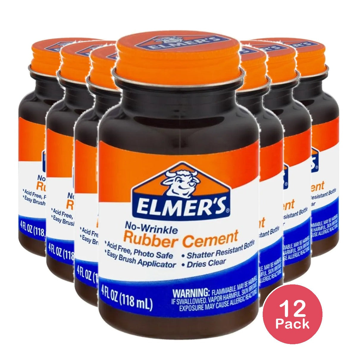 Elmer's No Wrinkle Transparent Rubber Cement 4Oz (Pack of 12)