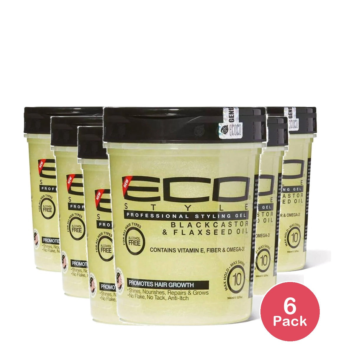 Estyle Black Castor & Flaxseed Oil Gel 32 Oz (Pack of 6)
