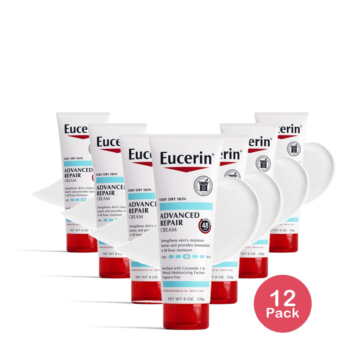 Eucerin Advanced Repair Body Cream for Very Dry Skin Unscented 8 oz(Pack of 12)