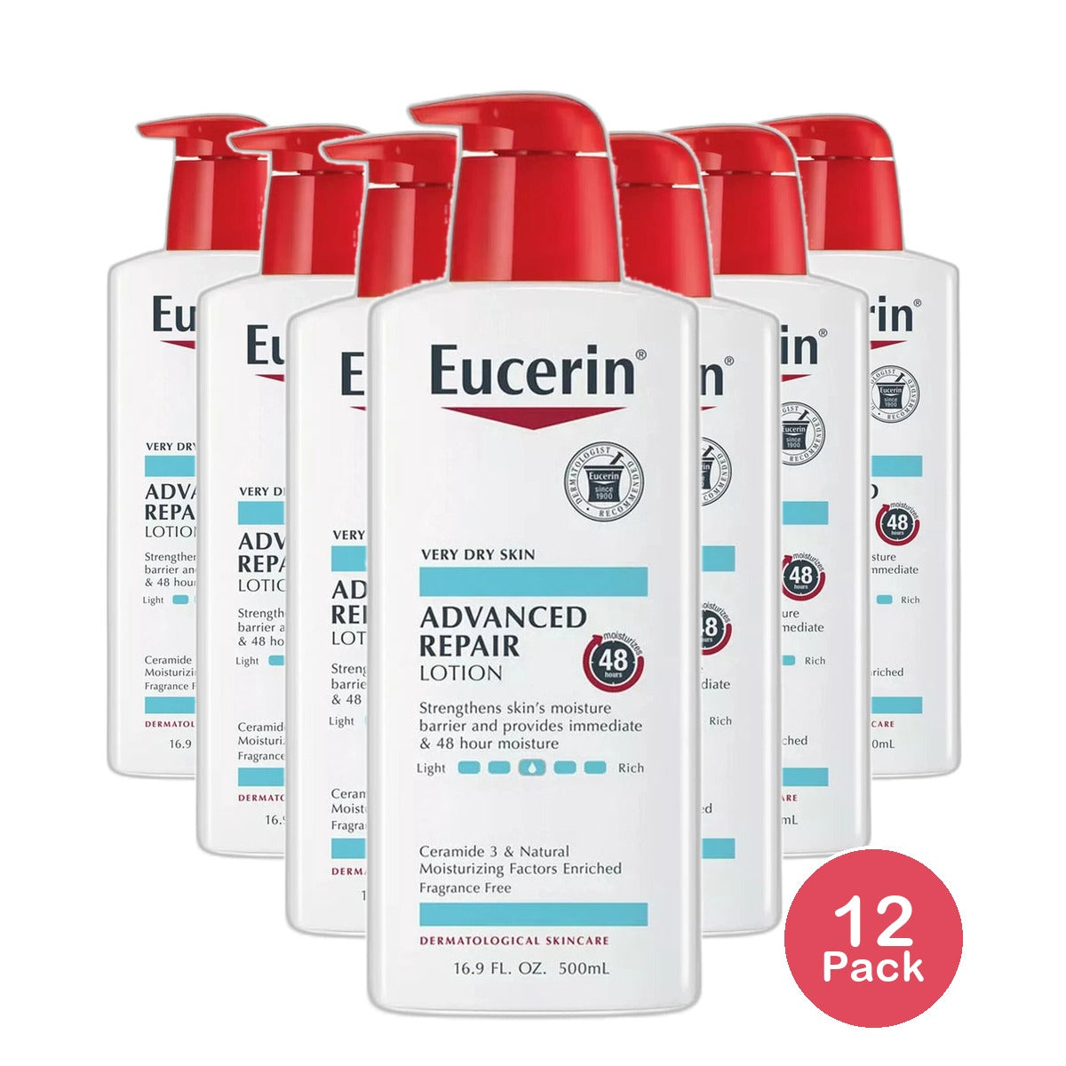 Eucerin Advanced Repair Body Lotion Fragrance Free For Dry Skin 16.9Oz (Pack of 12)