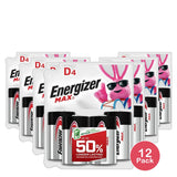 Eveready Energizer D Cell Batteries Max Alkaline 95BP4 4 ea 5.28Oz (Pack of 12)