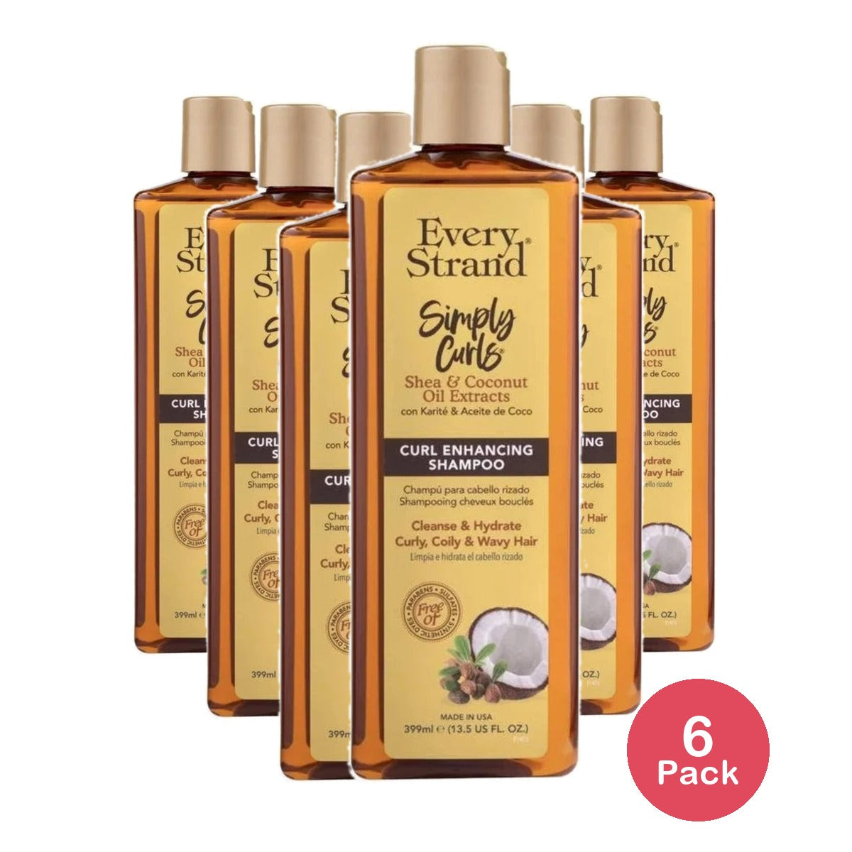 Every Strand Simply Curls Curl Enhancing Shea & Coconut Oil Extracts Shampoo 13. 13.5 Fl. Oz (Pack of 6)