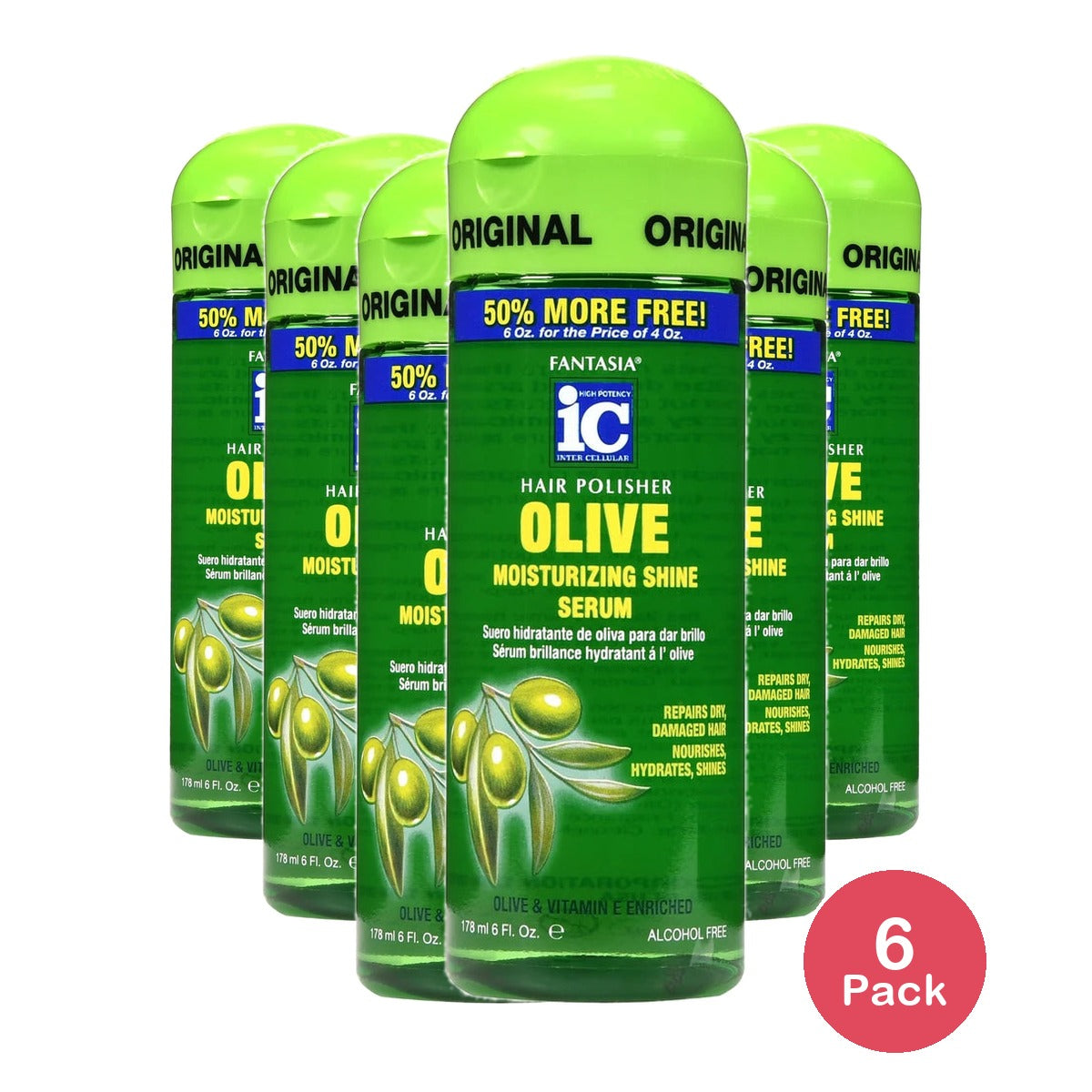 Fantasia High Potency IC Moisturizing Shine Enhancing Hair Serum with Vitamin E . 6 Oz (Pack of 6)