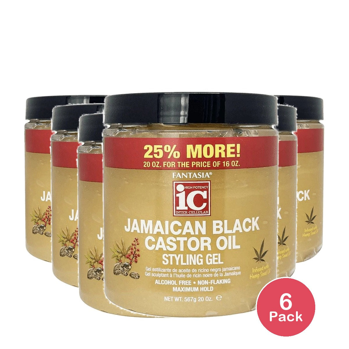 Fantasia Jamaican Black Castor Oil Styling Gel 20 Oz (Pack of 6)