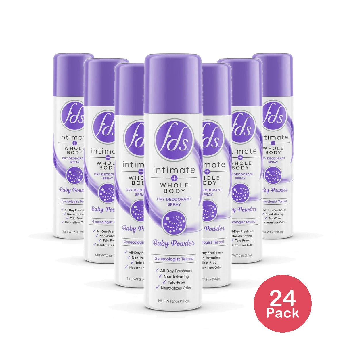FDS Intimate + Body Dry Feminine Deodorant Spray Baby Powder 2 Oz (Pack of 24)