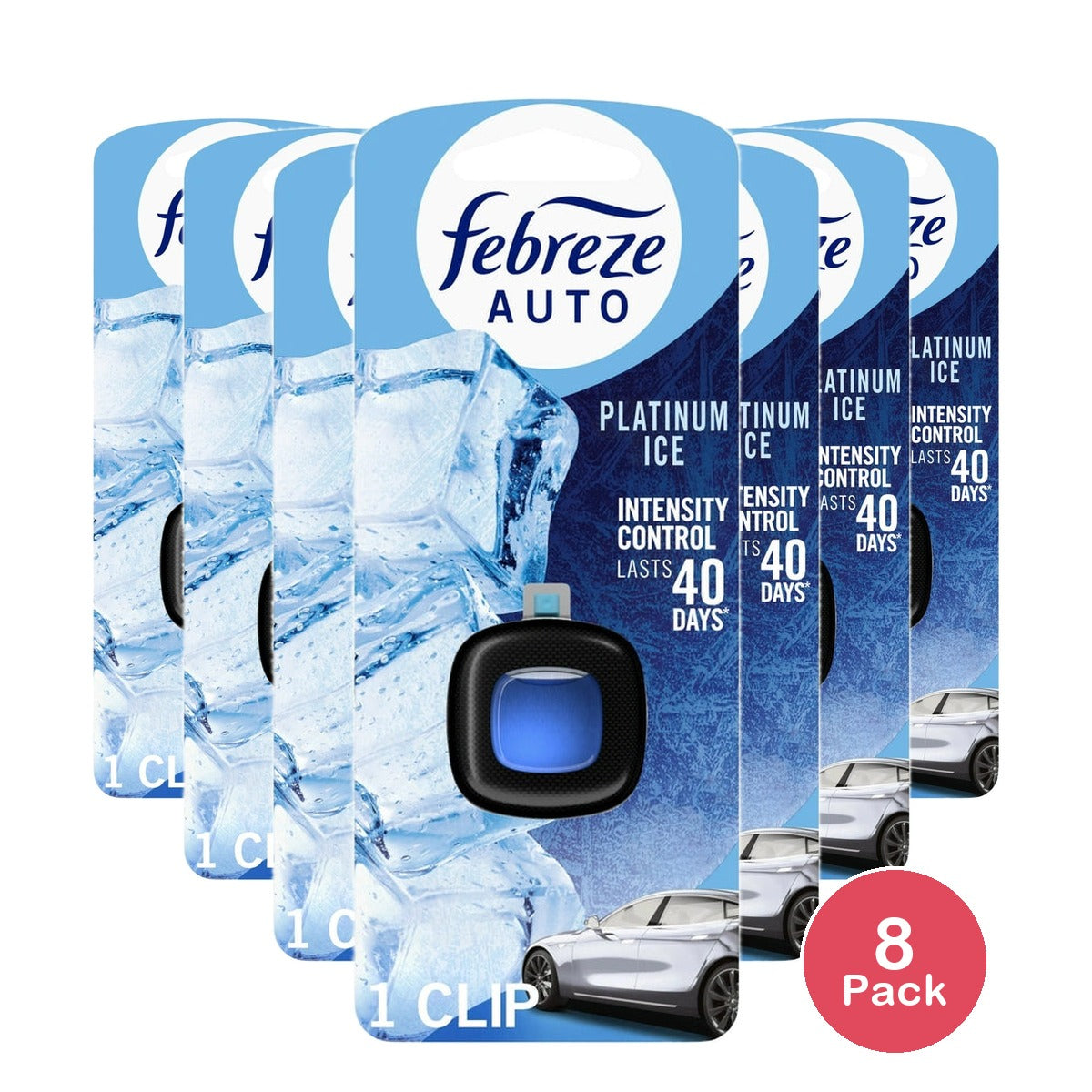 Febreze Auto Car Air Freshener Vent Clip Platinum Ice Scent 0.07 Fl Oz (Pack Of 8)