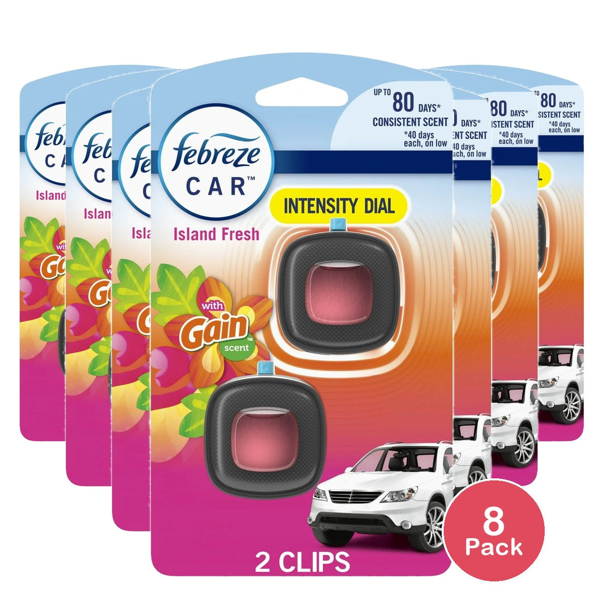 Febreze Car Air Freshener Odor-Fighting Car Vent Clip Gain Island Fresh (Pack of 8)