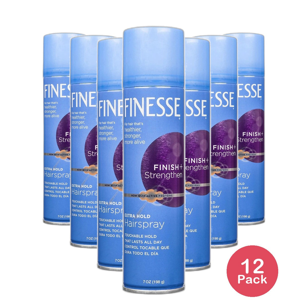 Finesse Finish Strengthen Extra Hold Aerosol Hair Styling Spray 7Oz (Pack of 12)