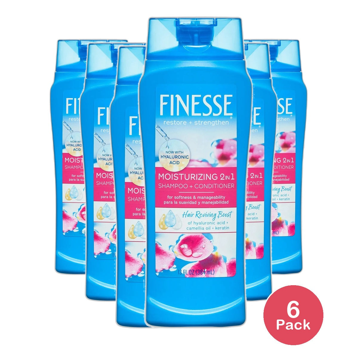 Finesse Self Adjusting Moisturizing Hair 2-In-1 Shampoo And Conditioner 13Oz (Pack of 6)