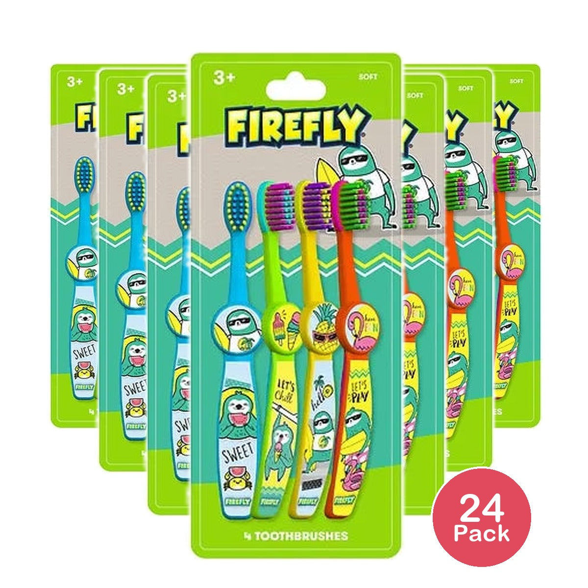 Firefly Kids Sloths Value Toothbrushes 4 Ea (Pack of 24)